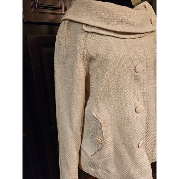 Anthropologie Tulle cream wool blend convertible collar button Jacket Sz XL - Picture 2 of 12